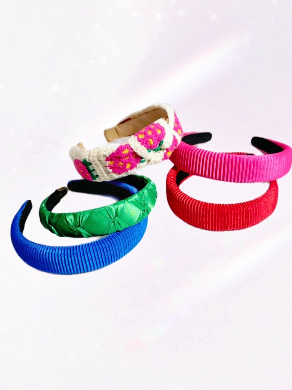 5 Vintage 80/90’s fabric-covered padded fashion headbands vibrant colors women’s